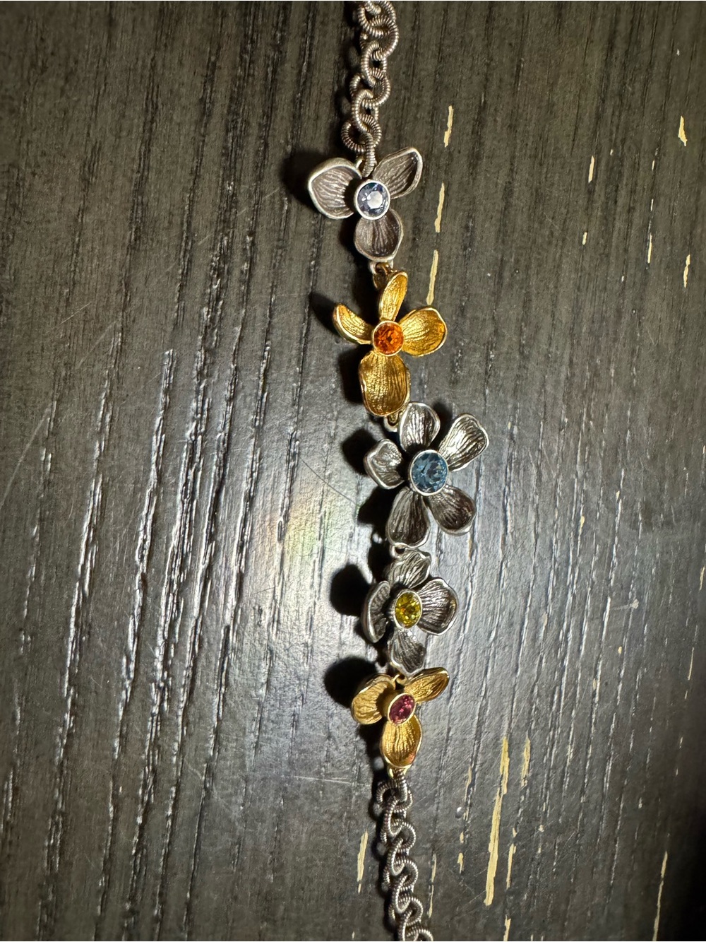 Brighton Two-Tone Floral Link Bracelet with Multicolor Stones